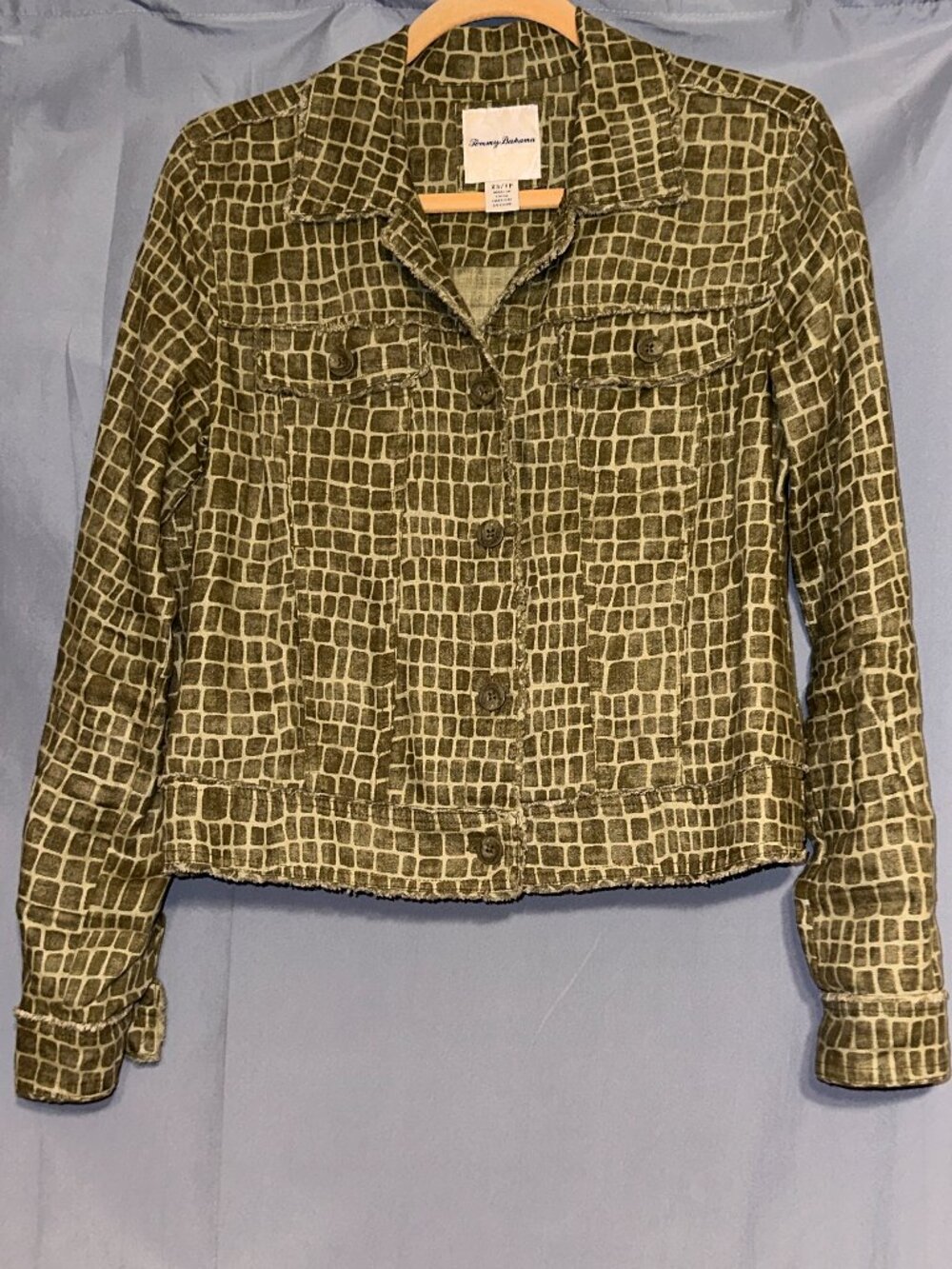 Tommy Bahama women's olive grid-print linen jacket, XS